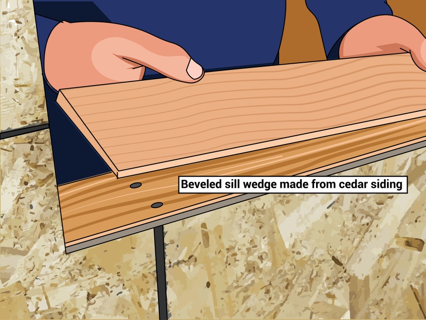 Beveled sill wedge made from cedar siding.  10 Common Window Install Mistakes Photo - Kansas City Millwork