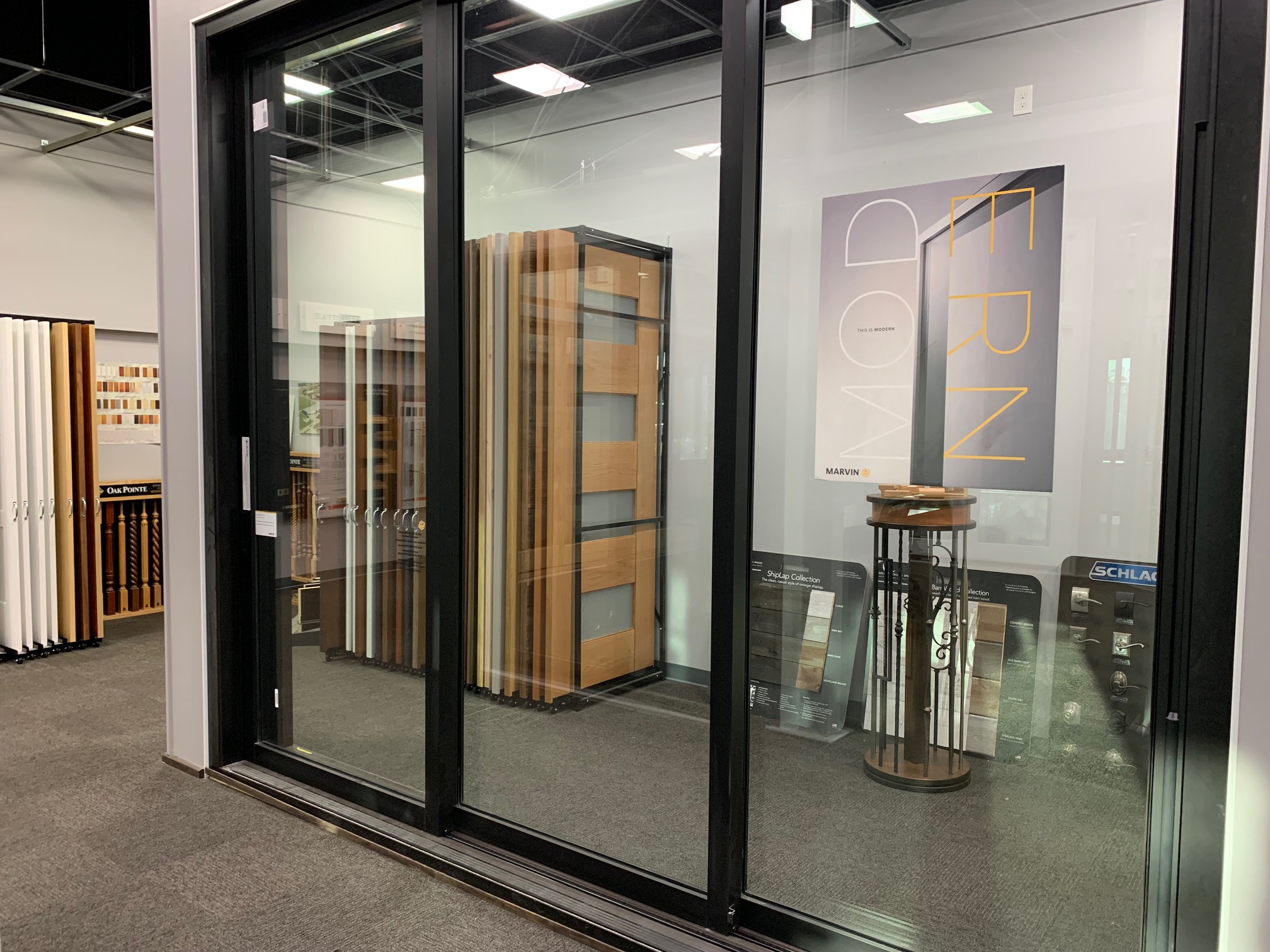 Large windows on display in our showroom