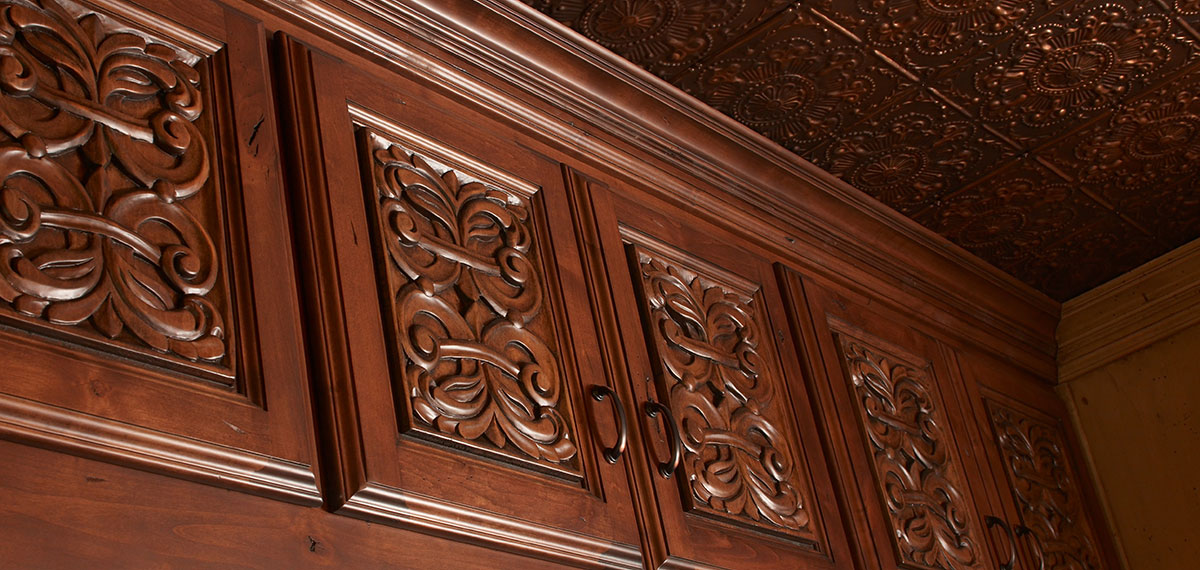 Beautiful carved wood detail in mcpherson home